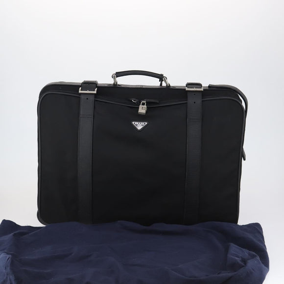 PRADA Trunk Nylon Black Silver Auth am9650