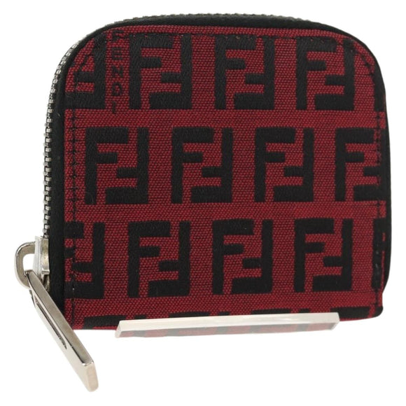 FENDI Zucchino Canvas Coin Purse Red Silver Auth am9652A