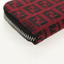 FENDI Zucchino Canvas Coin Purse Red Silver Auth am9652A-15