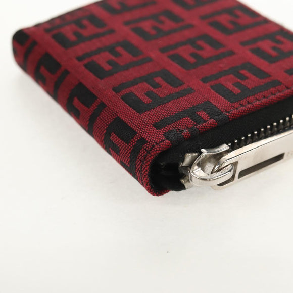 FENDI Zucchino Canvas Coin Purse Red Silver Auth am9652A