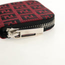 FENDI Zucchino Canvas Coin Purse Red Silver Auth am9652A-8