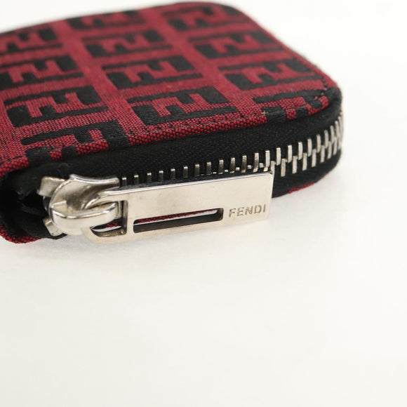 FENDI Zucchino Canvas Coin Purse Red Silver Auth am9652A