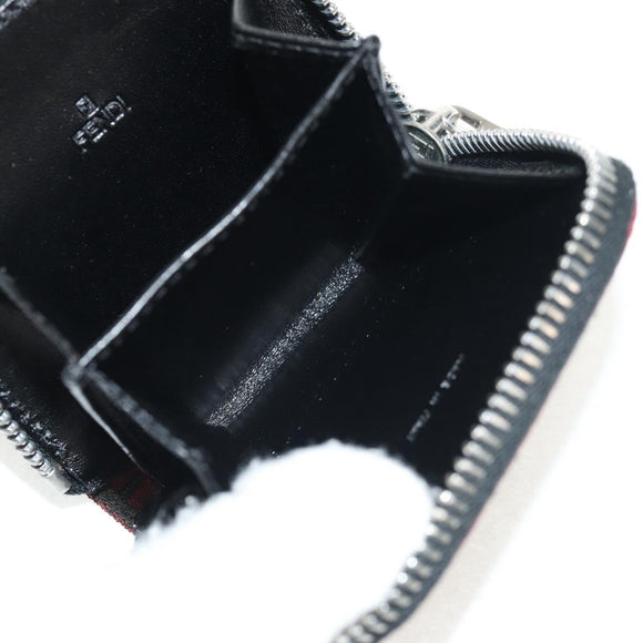 FENDI Zucchino Canvas Coin Purse Red Silver Auth am9652A