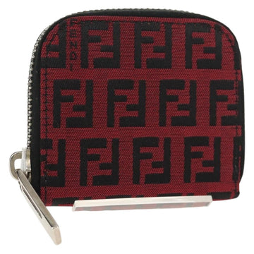 FENDI Zucchino Canvas Coin Purse Red Silver Auth am9652V