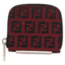 FENDI Zucchino Canvas Coin Purse Red Silver Auth am9652A-13