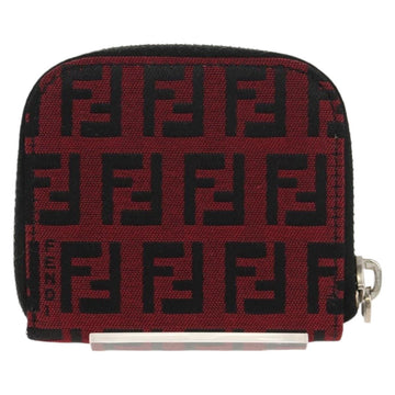 FENDI Zucchino Canvas Coin Purse Red Silver Auth am9652A - 0