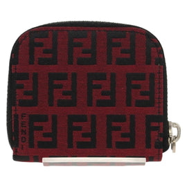 FENDI Zucchino Canvas Coin Purse Red Silver Auth am9652V - 0