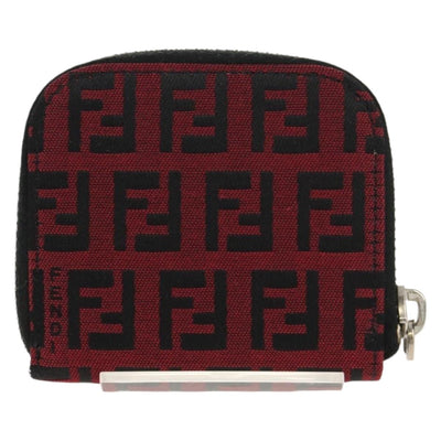 FENDI Zucchino Canvas Coin Purse Red Silver Auth am9652V - 0
