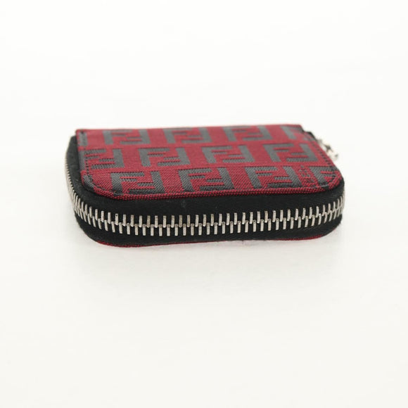 FENDI Zucchino Canvas Coin Purse Red Silver Auth am9652A