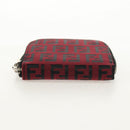 FENDI Zucchino Canvas Coin Purse Red Silver Auth am9652A-6