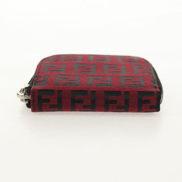 FENDI Zucchino Canvas Coin Purse Red Silver Auth am9652A