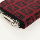 FENDI Zucchino Canvas Coin Purse Red Silver Auth am9652A-7