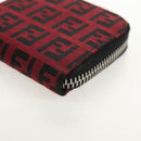 FENDI Zucchino Canvas Coin Purse Red Silver Auth am9652A-14