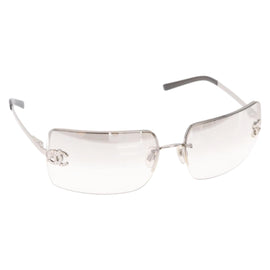 CHANEL COCO Mark Sunglasses metal Silver CC Auth am9658V