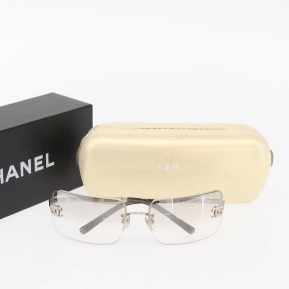 CHANEL COCO Mark Sunglasses metal Silver CC Auth am9658V