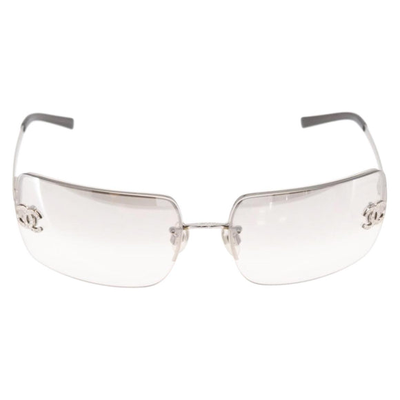 CHANEL COCO Mark Sunglasses metal Silver CC Auth am9658V