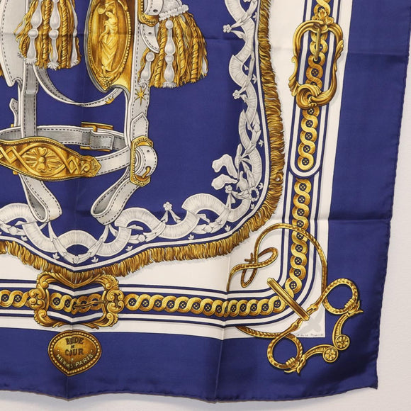 HERMES Carre 90 Scarf Silk ”BRIDE DE COUR” Blue Auth am9664