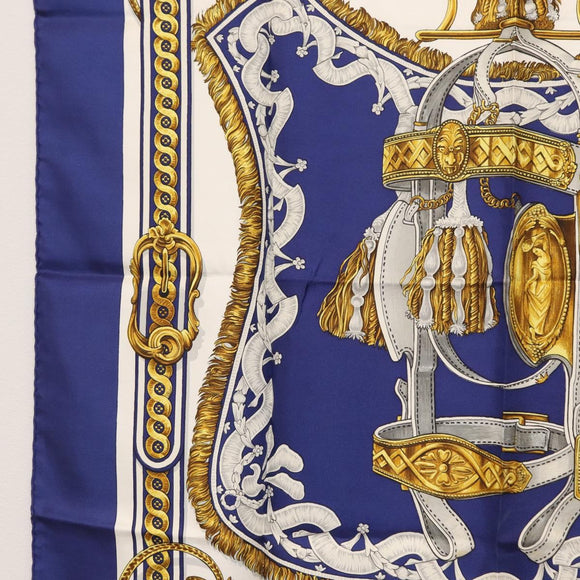 HERMES Carre 90 Scarf Silk ”BRIDE DE COUR” Blue Auth am9664