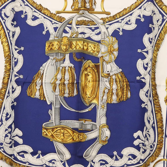 HERMES Carre 90 Scarf Silk ”BRIDE DE COUR” Blue Auth am9664