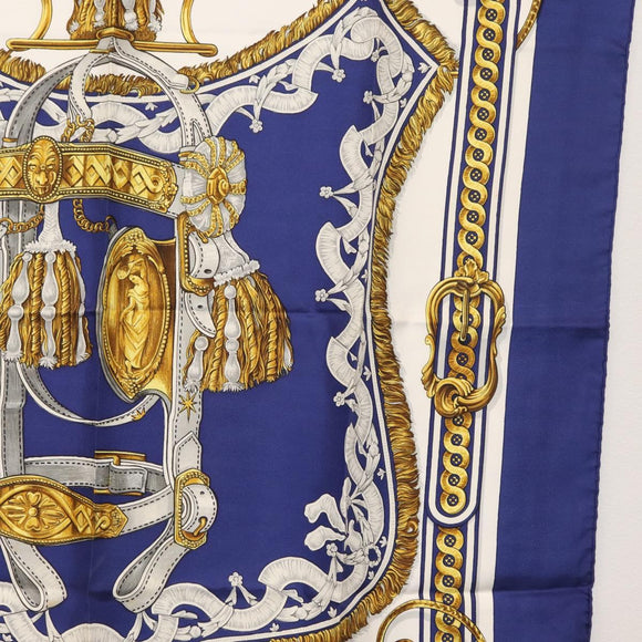 HERMES Carre 90 Scarf Silk ”BRIDE DE COUR” Blue Auth am9664