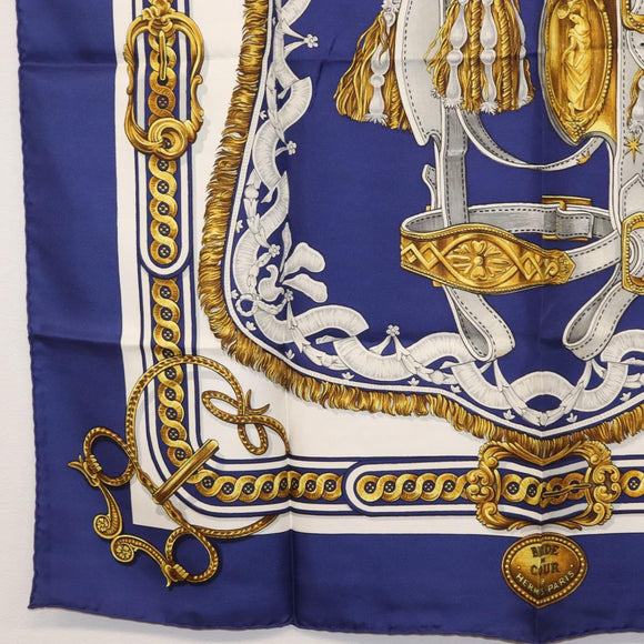 HERMES Carre 90 Scarf Silk ”BRIDE DE COUR” Blue Auth am9664