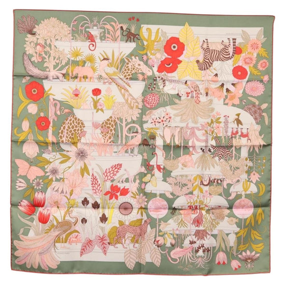 HERMES Carre 90 Scarf Silk ""PRECIOUS PARADISE"" Green Auth am9665M