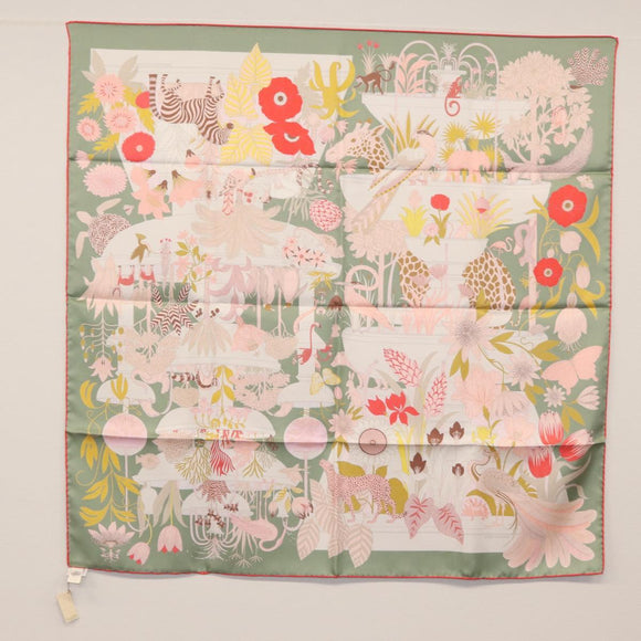 HERMES Carre 90 Scarf Silk ""PRECIOUS PARADISE"" Green Auth am9665M