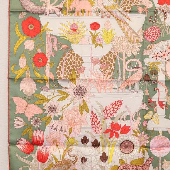 HERMES Carre 90 Scarf Silk ""PRECIOUS PARADISE"" Green Auth am9665M