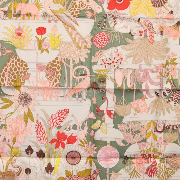 HERMES Carre 90 Scarf Silk ""PRECIOUS PARADISE"" Green Auth am9665M