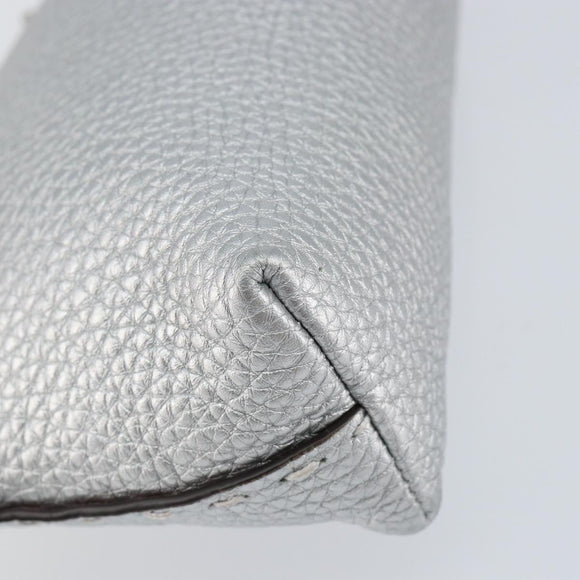 FENDI Pouch Celeria Hand Bag Leather Silver Leopard Auth am9668