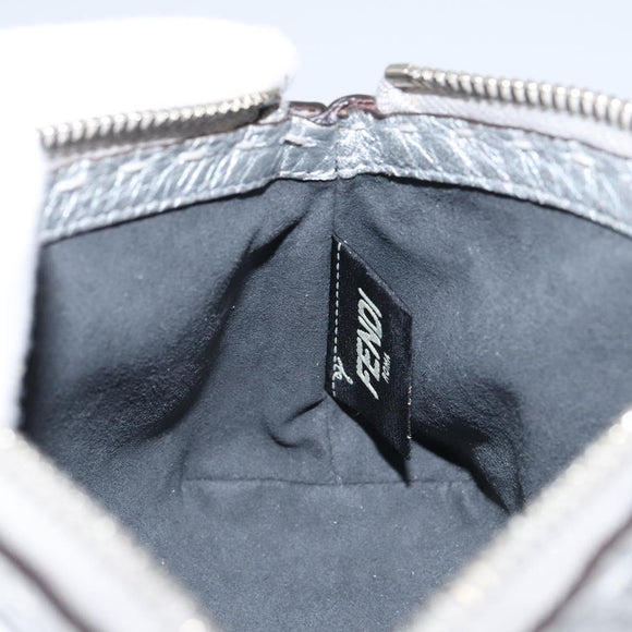 FENDI Pouch Celeria Hand Bag Leather Silver Leopard Auth am9668