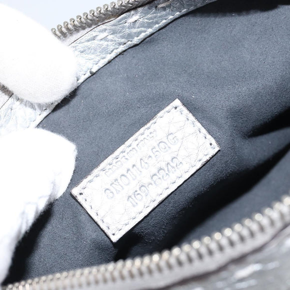 FENDI Pouch Celeria Hand Bag Leather Silver Leopard Auth am9668