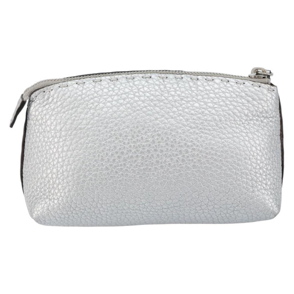 FENDI Pouch Celeria Hand Bag Leather Silver Leopard Auth am9668