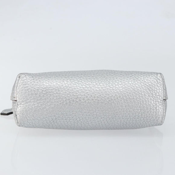 FENDI Pouch Celeria Hand Bag Leather Silver Leopard Auth am9668