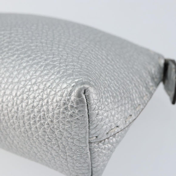 FENDI Pouch Celeria Hand Bag Leather Silver Leopard Auth am9668