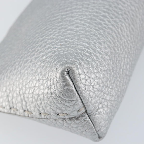 FENDI Pouch Celeria Hand Bag Leather Silver Leopard Auth am9668