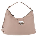 Salvatore Ferragamo Gancini Shoulder Bag Leather Beige Silver Auth am9671-1