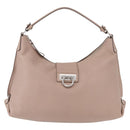 Salvatore Ferragamo Gancini Shoulder Bag Leather Beige Silver Auth am9671-13