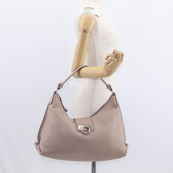 Salvatore Ferragamo Gancini Shoulder Bag Leather Beige Silver Auth am9671