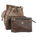 VALENTINO Clutch Bag PVC 3 Set Brown Beige Auth am9678-1