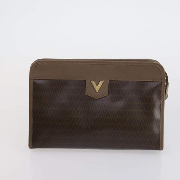 VALENTINO Clutch Bag PVC 3 Set Brown Beige Auth am9678