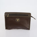 VALENTINO Clutch Bag PVC 3 Set Brown Beige Auth am9678-9
