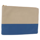 CELINE Pouch Leather Beige Blue gold Auth am9683-1