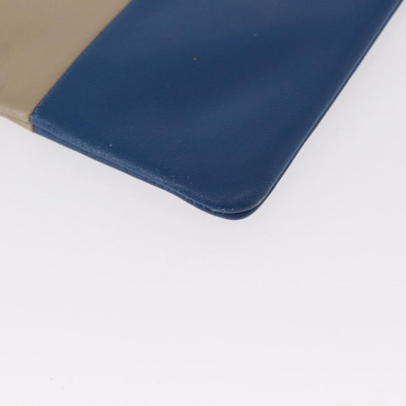 CELINE Pouch Leather Beige Blue gold Auth am9683