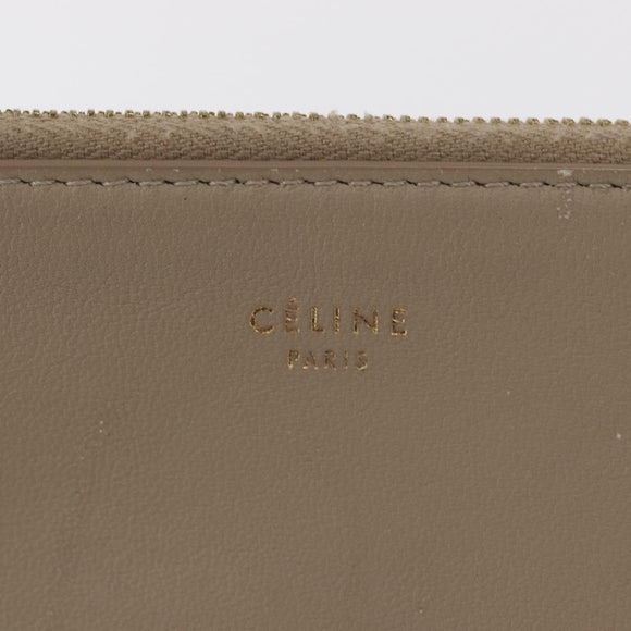 CELINE Pouch Leather Beige Blue gold Auth am9683