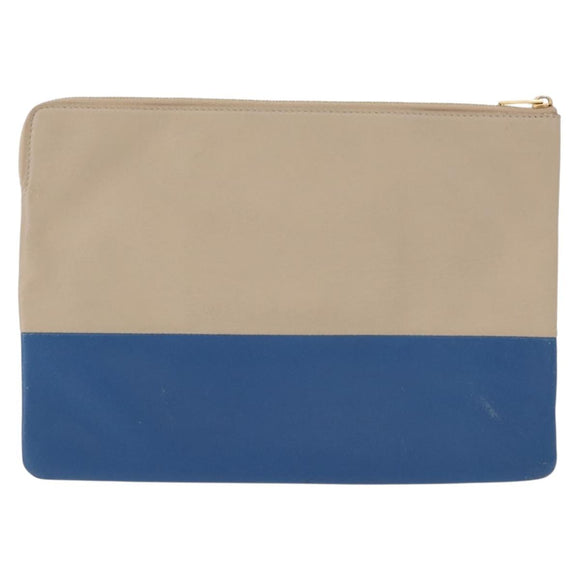 CELINE Pouch Leather Beige Blue gold Auth am9683