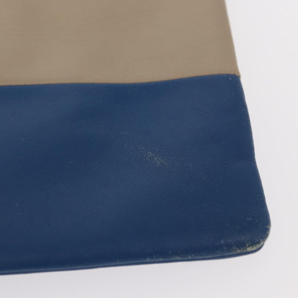 CELINE Pouch Leather Beige Blue gold Auth am9683