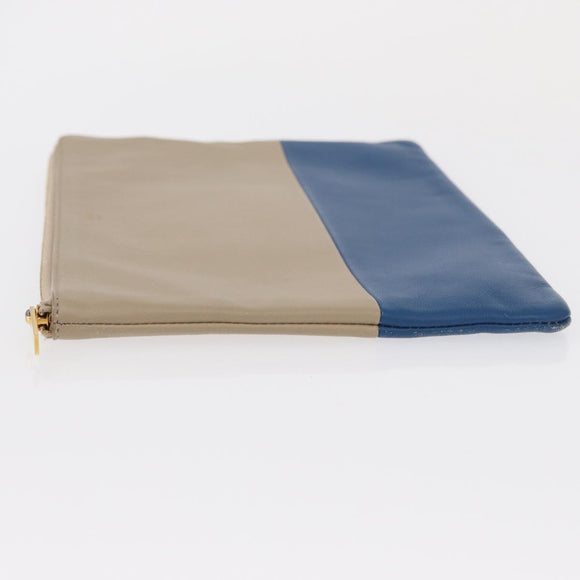 CELINE Pouch Leather Beige Blue gold Auth am9683