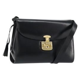 GUCCI Shoulder Bag Leather Black Gold Auth am9688