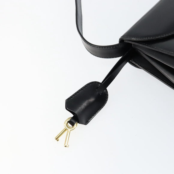 GUCCI Shoulder Bag Leather Black Gold Auth am9688